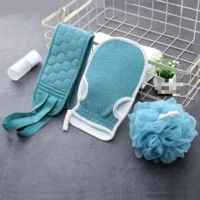 Two sets, including a back shower set, shower belt, shower gloves, back massager, suitable for men and women, scrubbing towel, bath sponge, thickened combination set, back scrubbing towel, cyan.