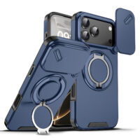 Phone case, stand phone case, shockproof protective case for iPhone 17 Pro, shockproof phone case with sliding camera cover, rotating ring stand, compatible with MagSafe accessories, magnetic shockpro