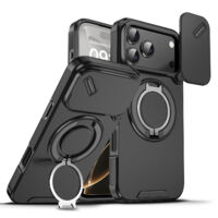Phone case, stand phone case, shockproof protective case for iPhone 17 Pro Max, shockproof phone case with sliding camera cover, rotating ring stand, compatible with MagSafe accessories, magnetic shoc