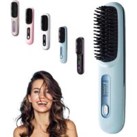 Heated and rechargeable hairbrush - Easily comb and style - Portable travel design - Blue - 1 piece