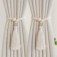 6-Pack Cotton Rope and Wooden Bead Curtain Tiebacks, No Drill Required, Universal Movable Curtain Decorative Tiebacks - Style 3