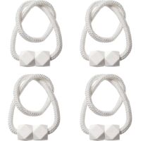 Curtain ribbons, curtain fasteners, curtain tiebacks, magnetic curtain tiebacks, 4-piece decorative curtain fastener woven curtain fixation set, suitable for home and office décor (white).