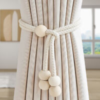6-Pack Cotton Rope and Wooden Bead Curtain Tiebacks, No-Drill, Universal Movable Curtain Tiebacks - Farmhouse Bohemian Style Curtain Tiebacks, Suitable for Various Curtain Styles - 1