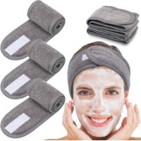 Face bandage - Makeup headband - Beauty headscarf - Velcro closure - Adjustable - Suitable for bathing, makeup, and sports - 4-pack - Gray