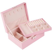 Large-capacity leather jewelry box - earring and necklace jewelry storage box - jewelry box with lock and storage box