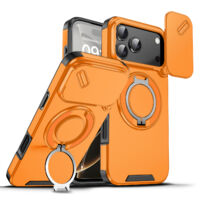 Phone case, stand phone case, shockproof protective case for iPhone 17 Pro, shockproof phone case with sliding camera cover, rotating ring stand, compatible with MagSafe accessories, magnetic shockpro