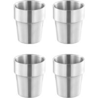 4-Piece Pack - Cups - 180ml Capacity - Drinking Cups - Coffee Cups - Stainless Steel - Silver - No Handle - Stackable - Double Walls - Reusable - Suitable for Home, Restaurants, Parties, Camping