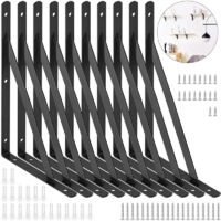 Heavy-duty shelf brackets - 8-piece L-shaped metal wall-mounted shelf bracket set, suitable for suspended shelves - black