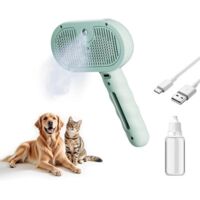 3-in-1 Steam Brush for Pets - Removes loose hair and tangles - With water spray function, suitable for both long and short-haired pets - Perfect for dogs and cats (green)