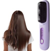 Mini Hair Straightener Comb 2026 - Cordless design with LCD temperature display - Quick heating, convenient for travel - Purple - Compact and portable