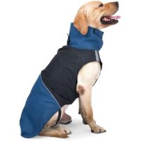 Dog raincoat - Dog jacket - Waterproof winter dog clothing - Windproof dog coat - Winter dog coat - Reflective strips - Suitable for small dogs - Medium dogs - Blue and black color scheme - Size L