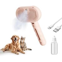3-in-1 Steam Pet Brush - Removes loose hair and tangles - With water spray function, suitable for both long and short-haired pets - Perfect for dogs and cats (pink)