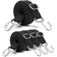 set of 4 wide adjustable luggage straps with hooks - 2-meter rubber retractable straps - suitable for bicycles, motorcycles and vans - black