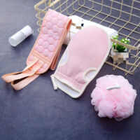 Two sets available: back shower set, shower belt, shower gloves, back massager, suitable for both men and women, scrubbing towel, bath sponge, extra thick set, back scrubbing towel, pink.