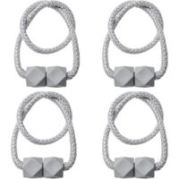 Curtain ribbons, curtain fasteners, curtain tiebacks, magnetic curtain tiebacks, 4-piece decorative curtain fastener woven curtain fixation set, suitable for home and office décor (grey).