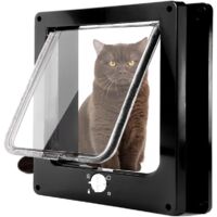 Black cat door with passageway - Magnetic cat door for cats and small dogs - Easy installation - Manual sliding pet door for walls/wood/doors - Black
