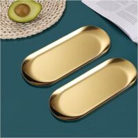Gold Tray - Decorative gold tray, gold decorative tray - small mirror stainless steel metal tray, suitable for holding food, jewelry, cosmetics, candles, towels, etc.