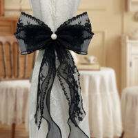 4-piece bow curtain tieback set, with pearl bow curtain clips, suitable for bohemian bedroom decoration, nursery decoration, and farmhouse style decoration. (Black)