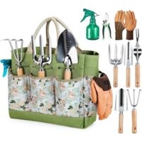 Gardening tools, 9-piece stainless steel gardening set, including extra-large storage bag, watering can, gloves, a gardening gift set suitable for both men and women.