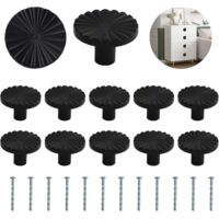 12 cabinet knobs with adjustable length screws, black retro round drawer knobs and handles, kitchen door handles, cabinet hardware single-hole cabinet handles, suitable for furniture.