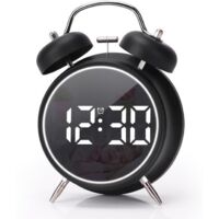 Modern table clock, silent and tick-free analog clock, battery powered, small desktop clock suitable for office/cloak/desktop or bedside table (double bells - black).