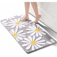 Single shower mat 80x50 cm - Quick-drying floral pattern bath mat - Non-slip shower mat for showers and bathrooms - Light grey with yellow daisies