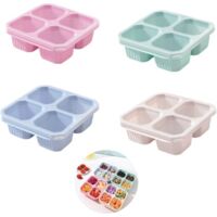 Four-piece set - Four-compartment snack box - Bento box - Lunch box - Food storage box - With lid - Reusable - Portable - Pink/Beige/Blue/Green - 16.515.55.5 cm - Suitable for work, travel and meal pr