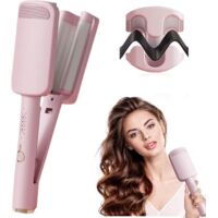 Wave Curling Iron - Ionic Deep Wave Curling Iron - Ceramic 3-in-1 Curling Jar - Fast Heating - Four Temperature Settings - Anti-scalding - Universal Voltage - Pink