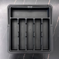 Black silver drawer organizer, expandable kitchen utensil tray, cutlery and utensil rack, adjustable plastic storage for spoons, forks and knives, black.