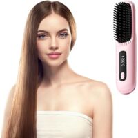 Cordless hair straightener - Portable mini hair straightener - Three temperature settings with LED display - USB charging - Fast heating - Travel essential (pink)