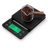 Portable Electronic Scale - Smart Outdoor Coffee and Kitchen Scale - Pour-over Coffee Scale with LCD Display and Gradients - 5kg, 0.1g Accuracy, ABS Material - Suitable for Food and Coffee - Black