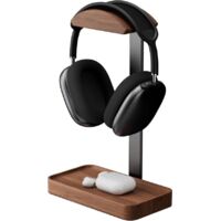 Walnut wood headphone stand - Headphone holder - Microphone stand - Gaming headphone stand - With storage base - Desktop headphone stand - Universal headphone stand