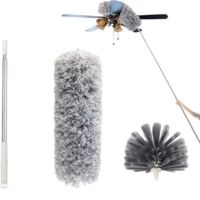 Three-piece set - Dusting cloth - Net brush - Telescopic pole - Long-handled dusting cloth - Dusting tools - Cleaning tools - Telescopic - Washable - Suitable for cleaning home, car, furniture, and me