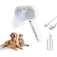 3-in-1 Pet Steam Brush - Removes loose hair and tangles - With water spray function, suitable for both long and short-haired pets - Ideal for dogs and cats (white)