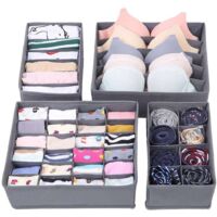 Drawer Organizer - Drawer Divider Set - 4-Piece Set - Wardrobe Organizer - Storage Box - 45-Compartment Storage System - Underwear/Socks/Shirts/Bra - Gray
