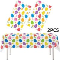 2-Piece Set - Tablecloth - Easter Decorations - Bunny and Egg Theme - Party Decorations - Party Supplies - Suitable for Home and Everyday Use - Spring Break - Easter - Party Decorations - Colorful - 1