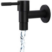 Single-hole black stainless steel wall-mounted cold water faucet for kitchens, bathrooms, gardens, sinks, laundry rooms, and gardens.