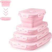 Foldable silicone lunch boxes - suitable for food storage - 4-pack - pink - silicone material