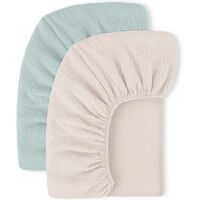 Two-piece children's fitted sheet set, 100% cotton gauze material - Baby sheet 60x120cm - Suitable for travel cribs and bedside beds - Beige