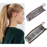 Two-pack of banana hair clips, women's comb clips, stretching ponytail clips for voluminous curly hair, stylist tool clips (purple + brown, 40 teeth).