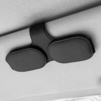Car sun visor sunglasses holder, magnetic leather car glasses hook with 2 clips, car interior glasses storage and organization accessory, universal type (black).