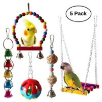 Five-piece bird and parrot toy set - includes bell, durable - bird swing - parrot chew stick - 1021 cm - small pet cage - brightly colored