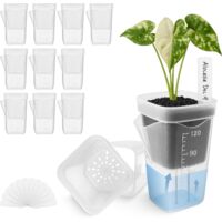 12-Piece Mini Self-Watering Flower Pots, Suitable for Indoor Plants, Small Transparent Plastic Flower Pots, Suitable for Violets, Cuttings, Seeds, Water Level Indicator, Drainage Hole, 12 Plant Labels