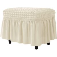 Checkered Elastic Footstool Cover, Soft Elastic Skirted Polyester Rectangular Footstool Cover, Modern Furniture Protective Cover, Bubble Cover, Suitable for Living Room and Bedroom - Beige