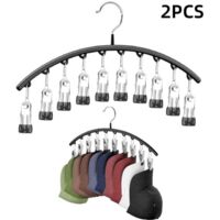 2-Piece Set - Hat Rack - Clothes Hanger - Sock Clip - Wardrobe Hat Rack - Storage Accessory - Suitable for drying clothes, socks, and hats - Black - 3723 cm