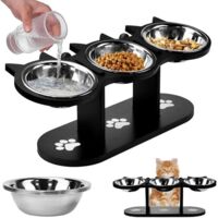 Wooden tall food bowls for cats and small dogs - 3 stainless steel bowls