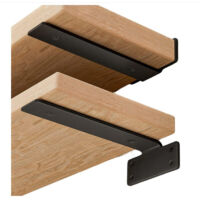 Two shelf brackets, 8-inch floating shelf brackets, black metal wall-mounted shelf support brackets.