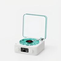 Record Player - Retro Ambient Light - Vinyl Record Player - Bluetooth Speaker - 2025 New Portable Retro Vinyl Record Speaker - Adjustable Light and Time - Suitable for Bedrooms and Parties - White