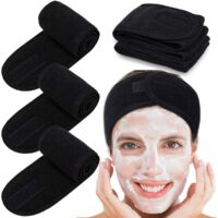 Face bandage - Makeup headband - Beauty headscarf - Velcro closure - Adjustable - Suitable for bathing, makeup, and sports - 4-pack - Black