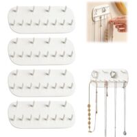 4-Piece Set - Storage Rack - Display Rack - Necklace Wall Hanger - Hooks - Includes Tape - No Drilling Required - Wall-Mounted - White - 1462 cm - Suitable for storing necklaces, rings, bracelets, cha
